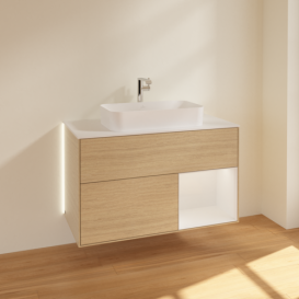 Тумба под раковину Villeroy & Boch Finion 100х50,1 см с подсветкой МДФ шпон дуба/стекло белое матовое G251GFPC