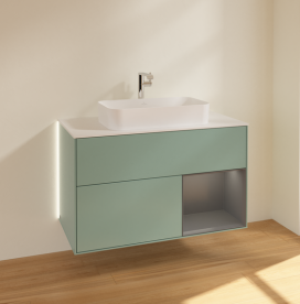 Тумба под раковину Villeroy & Boch Finion 100х50,1 см с подсветкой МДФ оливковый матовый лак/стекло белое матовое G251GKGM