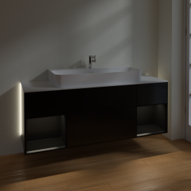 Тумба под раковину Villeroy & Boch Finion 160х50,1 см с подсветкой МДФ черный матовый лак/стекло белое матовое G211PDPD