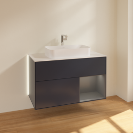 Тумба под раковину Villeroy & Boch Finion 100х50,1 см с подсветкой МДФ темно-синий матовый лак/стекло белое матовое G251GKHG