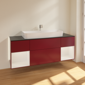 Тумба под раковину Villeroy & Boch Finion 160х50,1 см с подсветкой МДФ пион матовый лак/стекло черное матовое G212GFHB