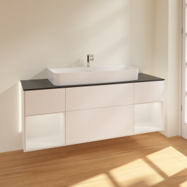 Тумба под раковину Villeroy & Boch Finion 160х50,1 см с подсветкой МДФ белый матовый лак/стекло черное матовое G212GFMT