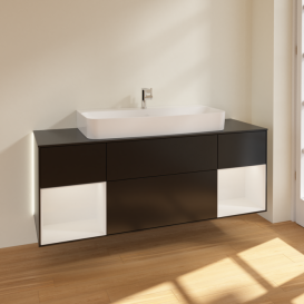 Тумба под раковину Villeroy & Boch Finion 160х50,1 см с подсветкой МДФ черный матовый лак/стекло черное G212GFPD