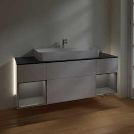 Тумба под раковину Villeroy & Boch Finion 160х50,1 см с подсветкой МДФ глянцевый белый лак/стекло черное матовое G212GKGF
