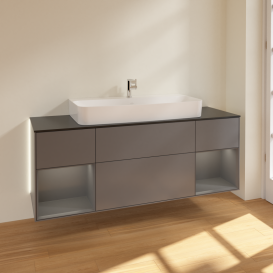 Тумба под раковину Villeroy & Boch Finion 160х50,1 см с подсветкой МДФ антрацит матовый лак/стекло черное матовое G212GKGK