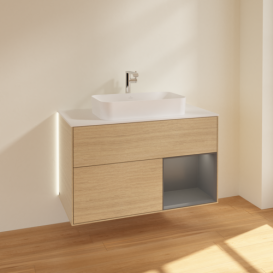 Тумба под раковину Villeroy & Boch Finion 100х50,1 см с подсветкой МДФ шпон дуба/стекло белое матовое G251GKPC