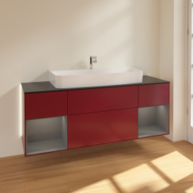 Тумба под раковину Villeroy & Boch Finion 160х50,1 см с подсветкой МДФ пион матовый лак/стекло черное матовое G212GKHB