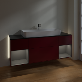 Тумба под раковину Villeroy & Boch Finion 160х50,1 см с подсветкой МДФ пион матовый лак/стекло черное матовое G212GKHB