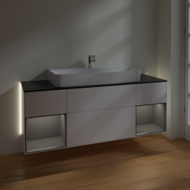 Тумба под раковину Villeroy & Boch Finion 160х50,1 см с подсветкой МДФ белый матовый лак/стекло черное матовое G212GKMT