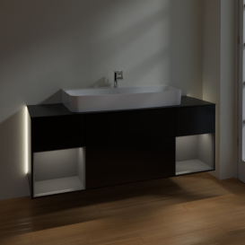 Тумба под раковину Villeroy & Boch Finion 160х50,1 см с подсветкой МДФ черный матовый лак/стекло черное матовое G212GKPD