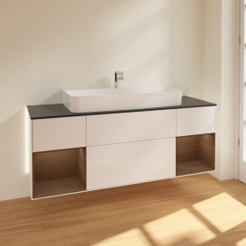 Тумба под раковину Villeroy & Boch Finion 160х50,1 см с подсветкой МДФ глянцевый белый лак/стекло черное матовое G212GNGF