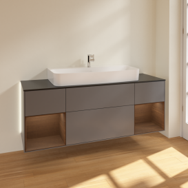 Тумба под раковину Villeroy & Boch Finion 160х50,1 см с подсветкой МДФ антрацит матовый лак/стекло черное матовое G212GNGK