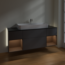 Тумба под раковину Villeroy & Boch Finion 160х50,1 см с подсветкой МДФ антрацит матовый лак/стекло черное матовое G212GNGK