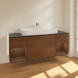 Тумба под раковину Villeroy & Boch Finion 160х50,1 см с подсветкой МДФ шпон грецкого ореха/стекло черное матовое G212GNGN