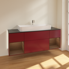 Тумба под раковину Villeroy & Boch Finion 160х50,1 см с подсветкой МДФ пион матовый лак/стекло черное матовое G212GNHB