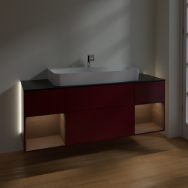 Тумба под раковину Villeroy & Boch Finion 160х50,1 см с подсветкой МДФ пион матовый лак/стекло черное матовое G212GNHB