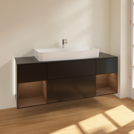 Тумба под раковину Villeroy & Boch Finion 160х50,1 см с подсветкой МДФ черный матовый лак/стекло черное матовое G212GNPD