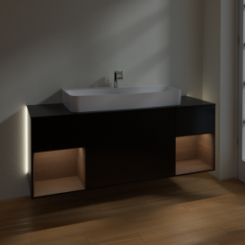 Тумба под раковину Villeroy & Boch Finion 160х50,1 см с подсветкой МДФ черный матовый лак/стекло черное матовое G212GNPD