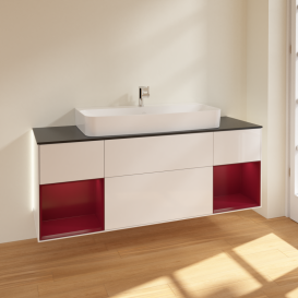 Тумба під раковину Villeroy & Boch Finion 160х50,1 см з підсвічуванням МДФ білий глянцевий лак/скло чорне матове G212HBGF