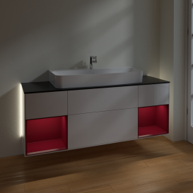 Тумба під раковину Villeroy & Boch Finion 160х50,1 см з підсвічуванням МДФ білий глянцевий лак/скло чорне матове G212HBGF