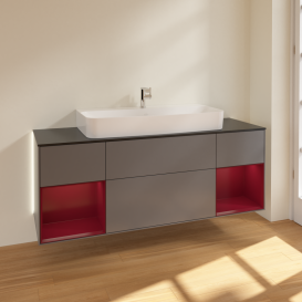 Тумба под раковину Villeroy & Boch Finion 160х50,1 см с подсветкой МДФ антрацит матовый лак/стекло черное матовое G212HBGK