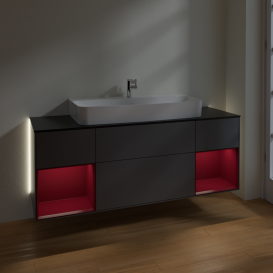 Тумба под раковину Villeroy & Boch Finion 160х50,1 см с подсветкой МДФ антрацит матовый лак/стекло черное матовое G212HBGK