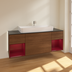 Тумба под раковину Villeroy & Boch Finion 160х50,1 см с подсветкой МДФ шпон грецкого ореха/стекло черное матовое G212HBGN