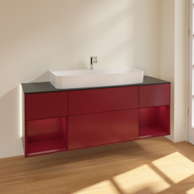 Тумба под раковину Villeroy & Boch Finion 160х50,1 см с подсветкой МДФ пион матовый лак/стекло черное матовое G212HBHB