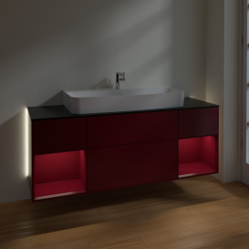 Тумба под раковину Villeroy & Boch Finion 160х50,1 см с подсветкой МДФ пион матовый лак/стекло черное матовое G212HBHB