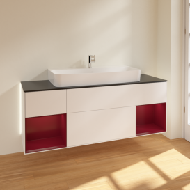 Тумба под раковину Villeroy & Boch Finion 160х50,1 см с подсветкой МДФ белый матовый лак/стекло черное матовое G212HBMT