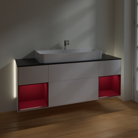 Тумба под раковину Villeroy & Boch Finion 160х50,1 см с подсветкой МДФ белый матовый лак/стекло черное матовое G212HBMT