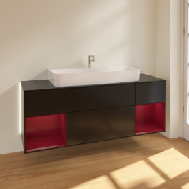 Тумба під раковину Villeroy & Boch Finion 160х50,1 см із підсвічуванням МДФ чорний матовий лак/скло чорне матове G212HBPD