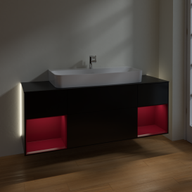 Тумба під раковину Villeroy & Boch Finion 160х50,1 см із підсвічуванням МДФ чорний матовий лак/скло чорне матове G212HBPD