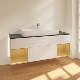 Тумба под раковину Villeroy & Boch Finion 160х50,1 см с подсветкой МДФ глянцевый белый лак/стекло черное матовое G212HFGF