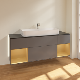 Тумба под раковину Villeroy & Boch Finion 160х50,1 см с подсветкой МДФ антрацит матовый лак/стекло черное матовое G212HFGK