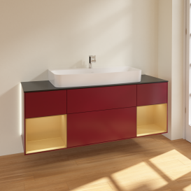 Тумба под раковину Villeroy & Boch Finion 160х50,1 см с подсветкой МДФ пион матовый лак/стекло черное матовое G212HFHB