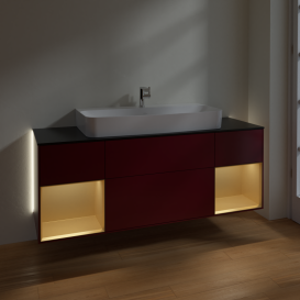 Тумба под раковину Villeroy & Boch Finion 160х50,1 см с подсветкой МДФ пион матовый лак/стекло черное матовое G212HFHB