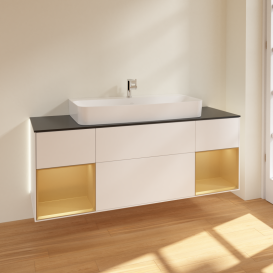 Тумба под раковину Villeroy & Boch Finion 160х50,1 см с подсветкой МДФ белый матовый лак/стекло черное матовое G212HFMT