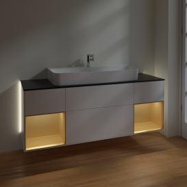 Тумба под раковину Villeroy & Boch Finion 160х50,1 см с подсветкой МДФ белый матовый лак/стекло черное матовое G212HFMT