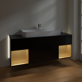 Тумба под раковину Villeroy & Boch Finion 160х50,1 см с подсветкой МДФ черный матовый лак/стекло черное матовое G212HFPD
