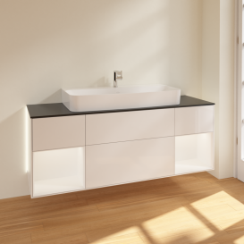 Тумба під раковину Villeroy & Boch Finion 160х50,1 см з підсвічуванням МДФ білий глянцевий лак/скло чорне матове G212MTGF