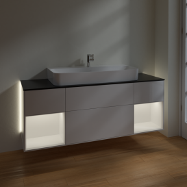 Тумба під раковину Villeroy & Boch Finion 160х50,1 см з підсвічуванням МДФ білий глянцевий лак/скло чорне матове G212MTGF