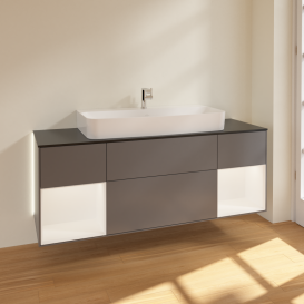 Тумба под раковину Villeroy & Boch Finion 160х50,1 см с подсветкой МДФ антрацит матовый лак/стекло черное матовое G212MTGK