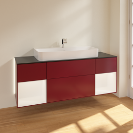 Тумба под раковину Villeroy & Boch Finion 160х50,1 см с подсветкой МДФ пион матовый лак/стекло черное матовое G212MTHB