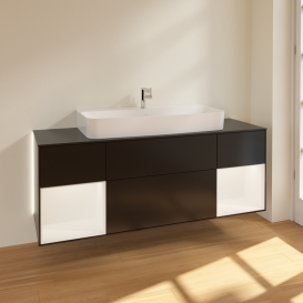 Тумба под раковину Villeroy & Boch Finion 160х50,1 см с подсветкой МДФ черный матовый лак/стекло черное матовое G212MTPD