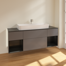 Тумба под раковину Villeroy & Boch Finion 160х50,1 см с подсветкой МДФ антрацит матовый лак/стекло черное матовое G212PDGK