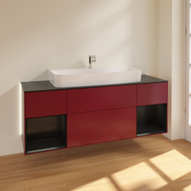 Тумба под раковину Villeroy & Boch Finion 160х50,1 см с подсветкой МДФ пион матовый лак/стекло черное матовое G212PDHB