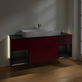 Тумба под раковину Villeroy & Boch Finion 160х50,1 см с подсветкой МДФ пион матовый лак/стекло черное матовое G212PDHB