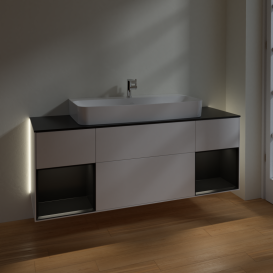 Тумба под раковину Villeroy & Boch Finion 160х50,1 см с подсветкой МДФ белый матовый лак/стекло черное матовое G212PDMT