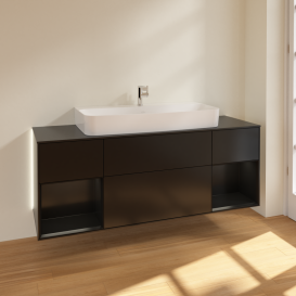Тумба под раковину Villeroy & Boch Finion 160х50,1 см с подсветкой МДФ черный матовый лак/стекло черное матовое G212PDPD